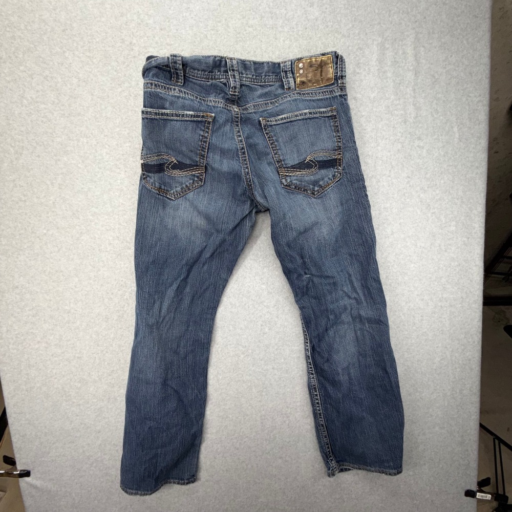 Silver Jeans Co Zac Relaxed Straight Leg Blue Distressed Jeans Mens 34x32 - Picture 10 of 11